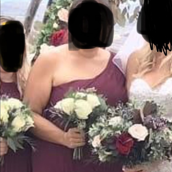 One Shoulder Bridesmaids Dress with Slit David's Bridal Wine Burgundy Lace Side - Picture 13 of 15